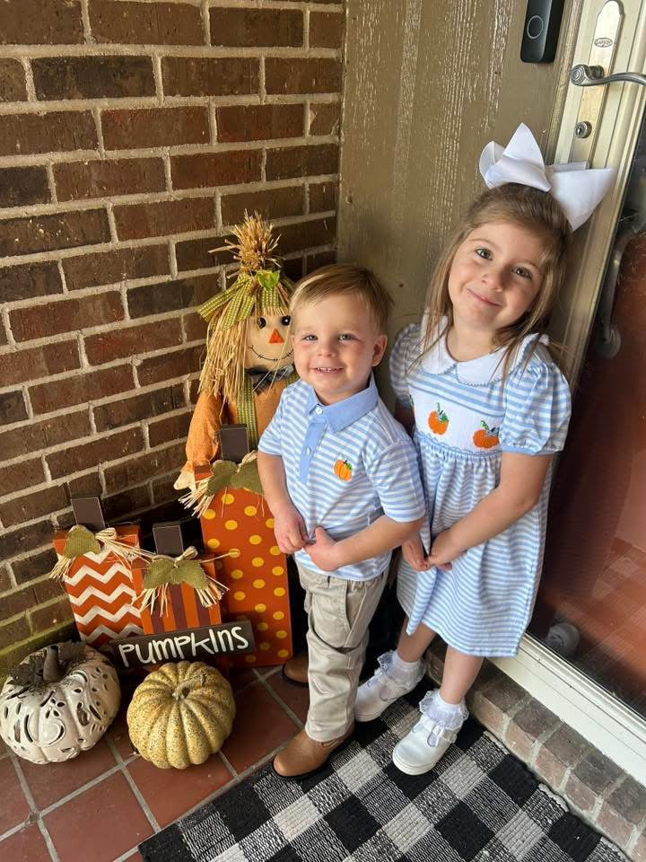 RTS: Connor's Smocked Pumpkins- Boys Embroidered Knit Polo