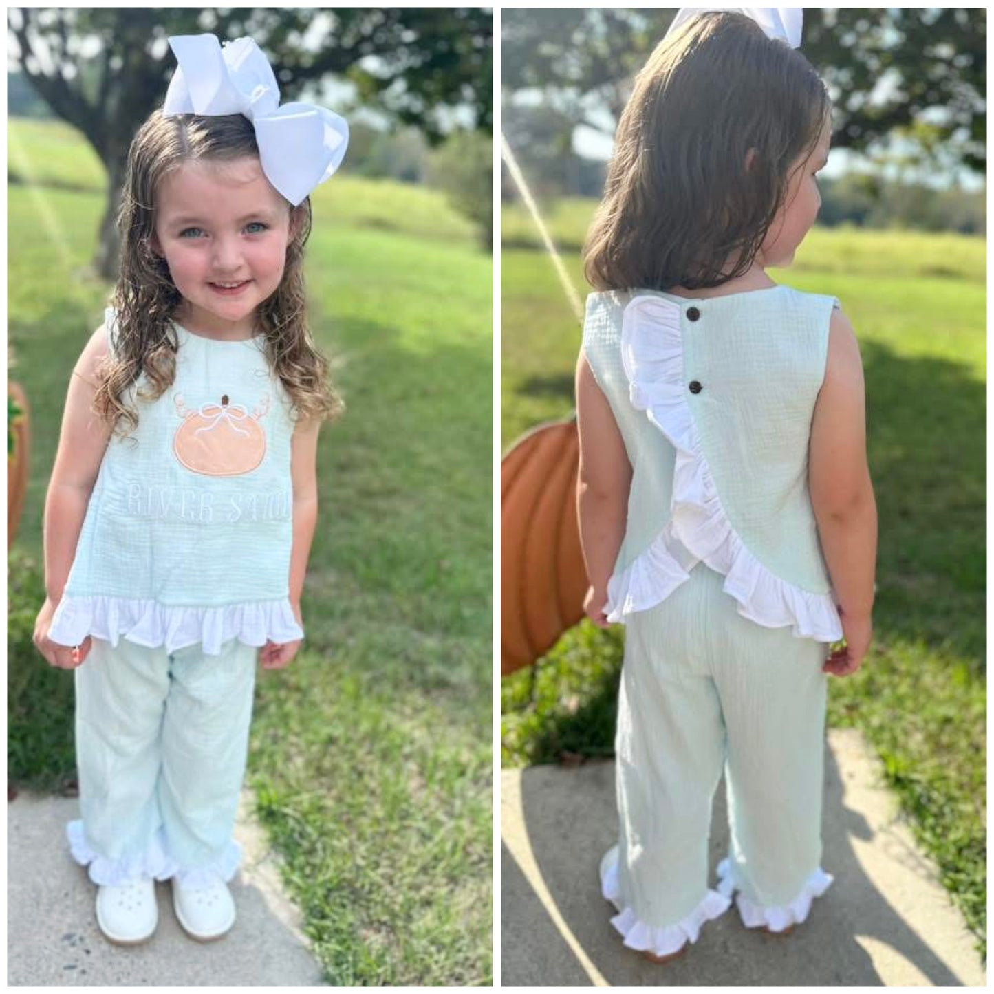 RTS: Pumpkin Hollow- Girls Muslin Pant Set (Without Monogram)