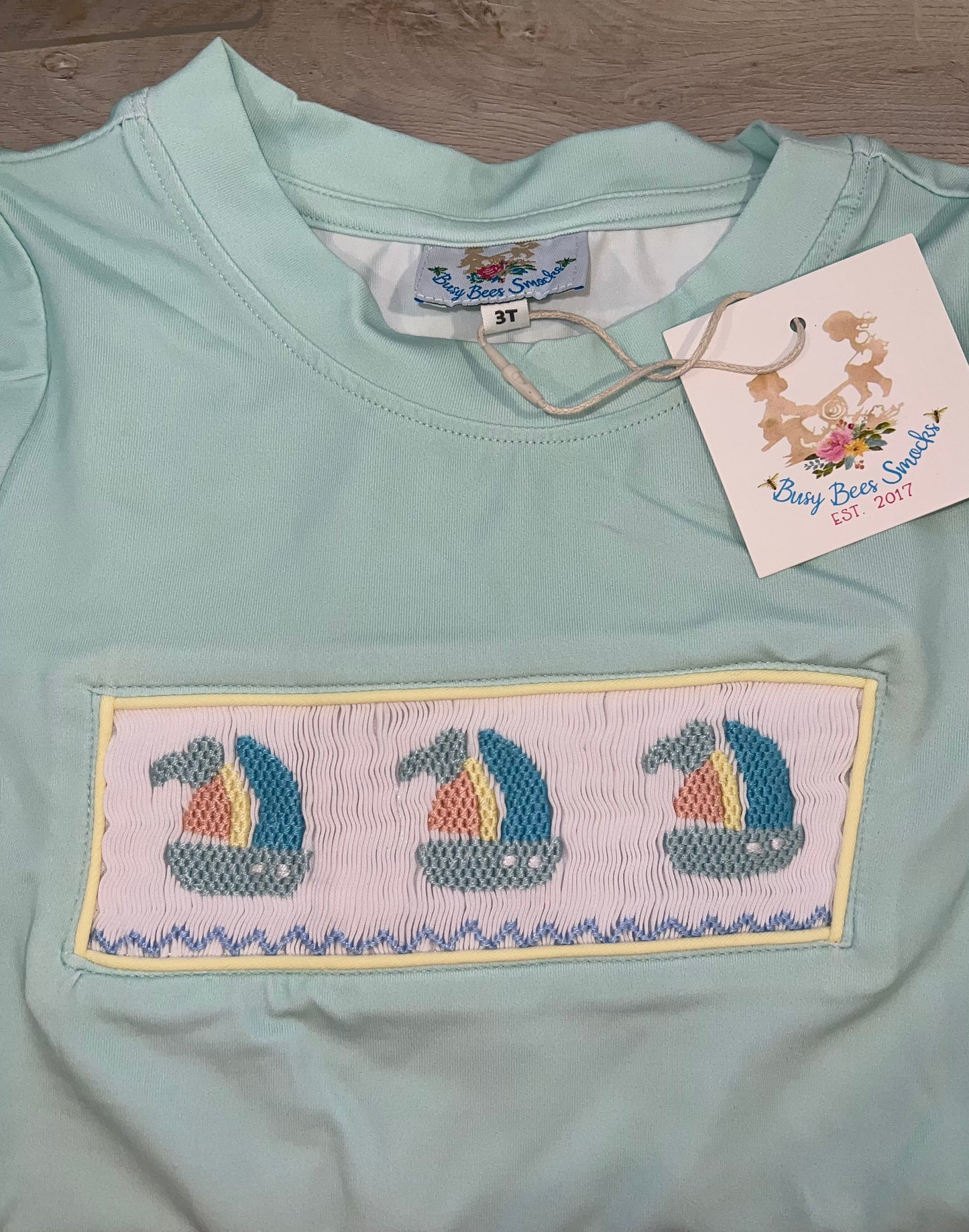 RTS: DEFECT- Sellers Sailboats- Boys Smocked Knit Shortie Set