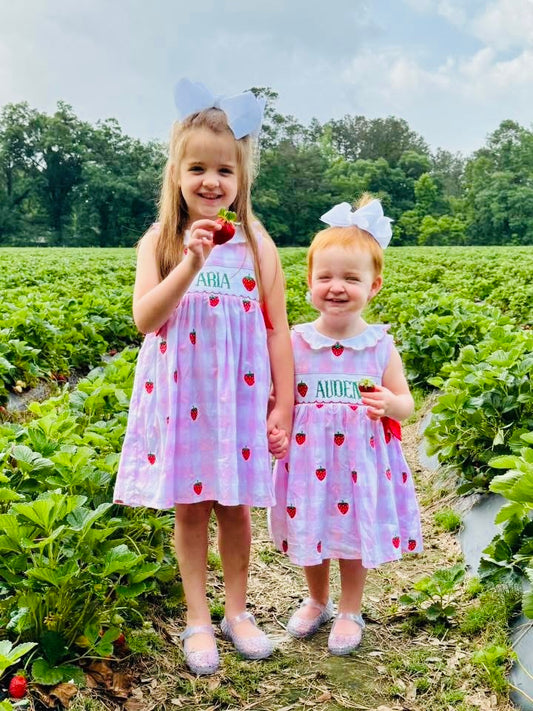Pre Order 135: Girls Only- Berry Sweet Name Smock Dress
