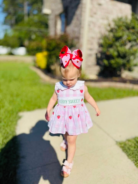 Pre Order 135: Girls Only- Berry Sweet Name Smock Bloomer Set