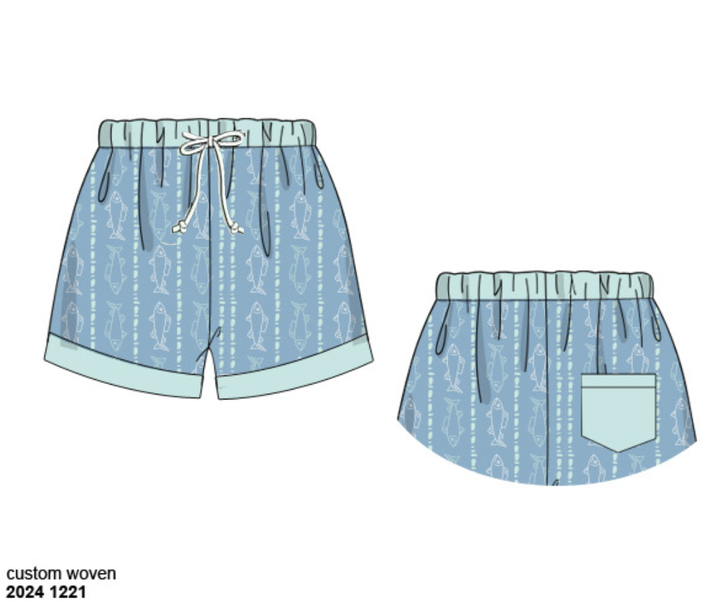 RTS: Tybee Fish- Boys Woven Angled Swim Shorts