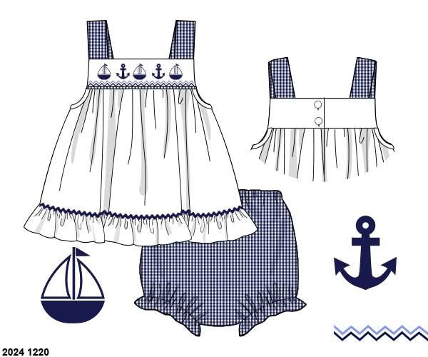 RTS: Anchors Away- Girls Woven Bloomer Set