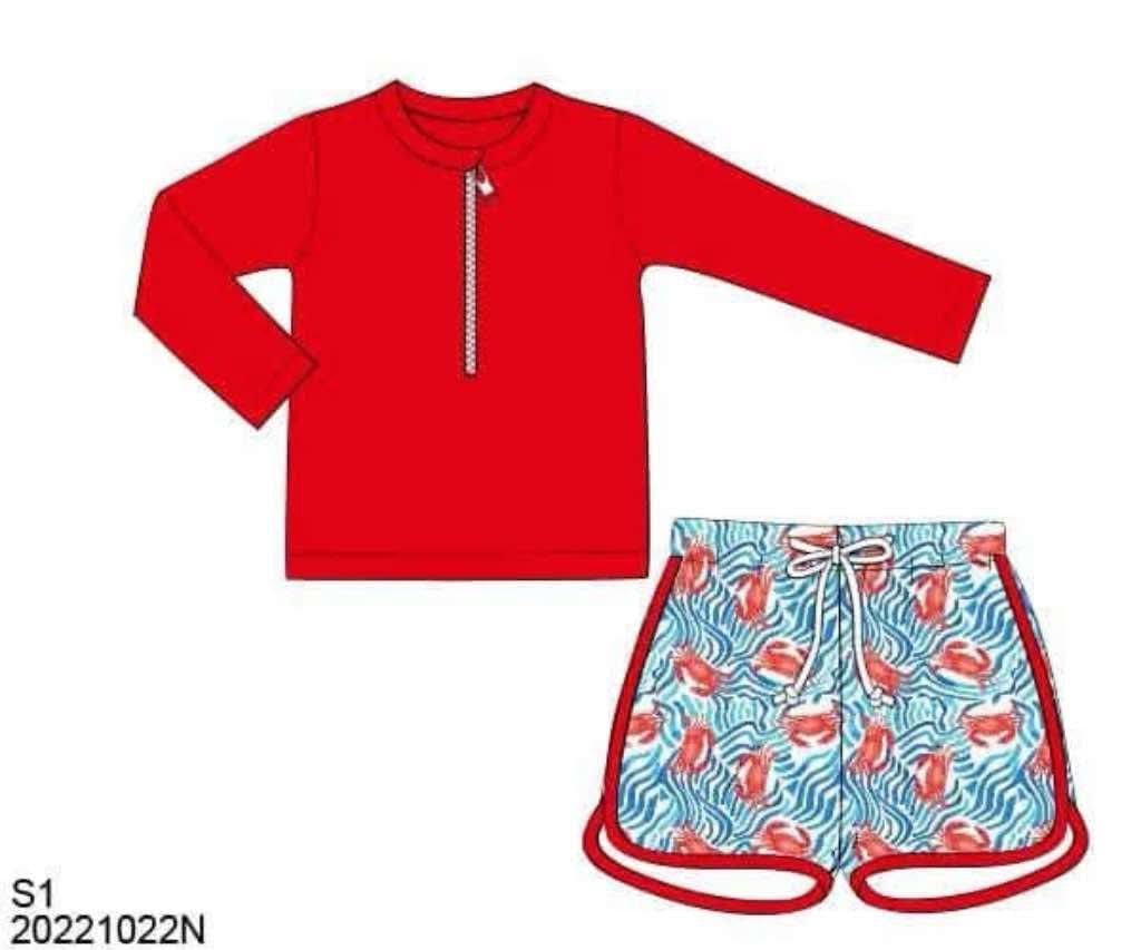RTS: Crab Swim- Boys 2pc Rash Guard Brief Swim Set