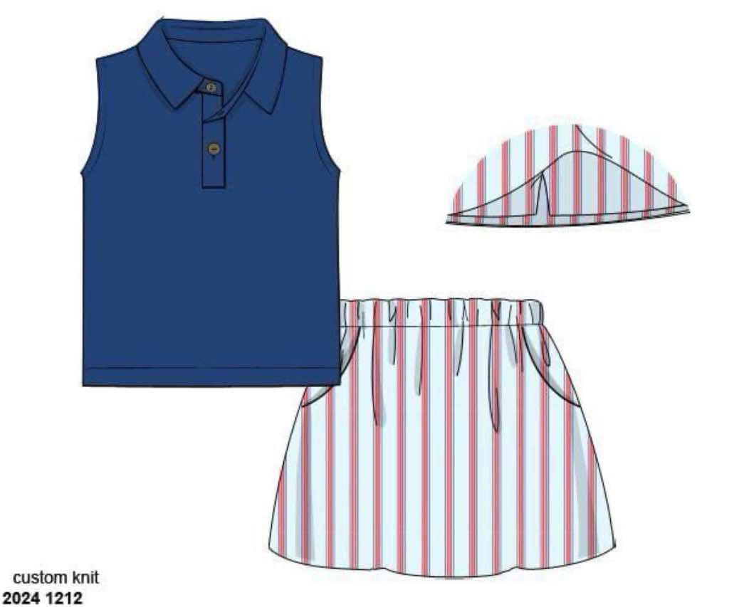 RTS: Patriot Stripe- Girls Knit Skort Set