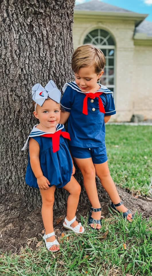 RTS: Madelyn’s Pumpkins- Boys Woven Shortie Set