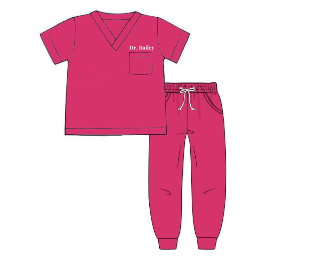 Pre Order 126: Grey Sloan Memorial- Hot Pink Knit Jogger Scrub Set
