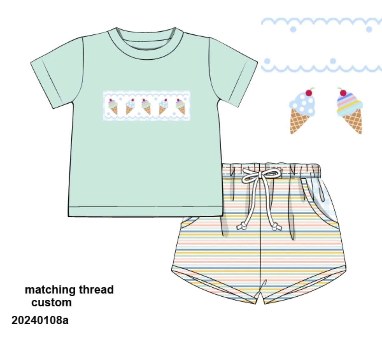 Pre Order 135: Ice Cream- Boys Smocked Shortie Set