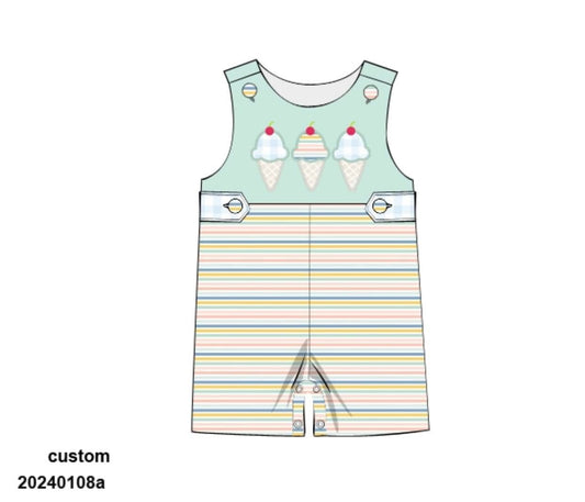 Pre Order 135: Ice Cream- Boys Applique Shortall