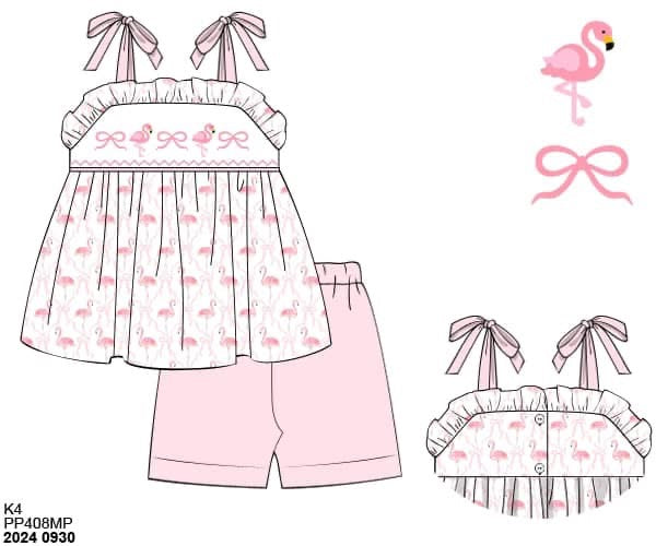 RTS: Girls Only- Flamingo Knit Biker Short Set
