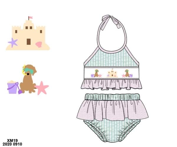 Customer Choice Pre Order 1: Girls 2pc Beach Puppy Smocked Swimsuit