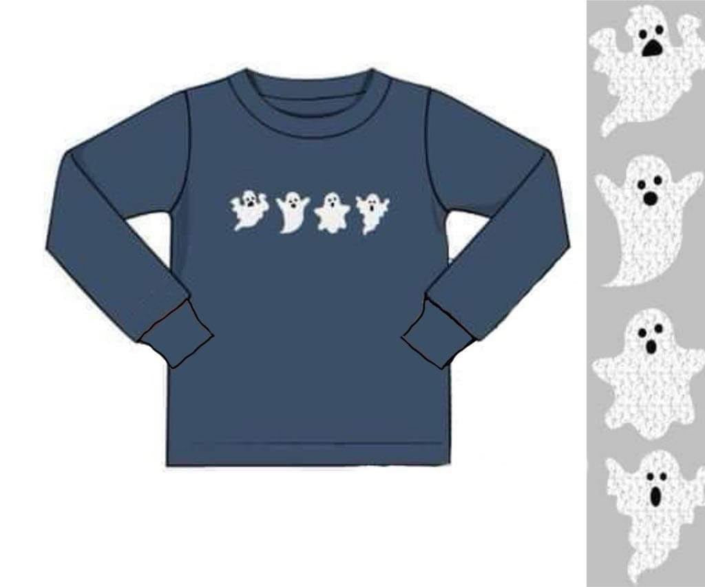 RTS: Halloween Shirt Only- Boys French Knot Ghosts