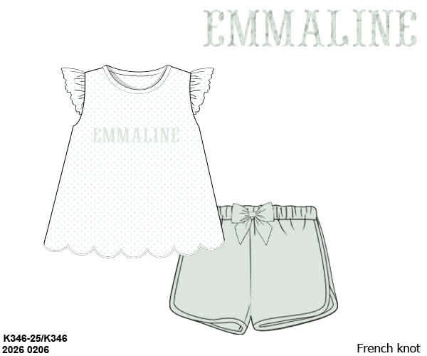 RTS: Neutral French Knot Sets- Girls Sage Knit Shortie Set