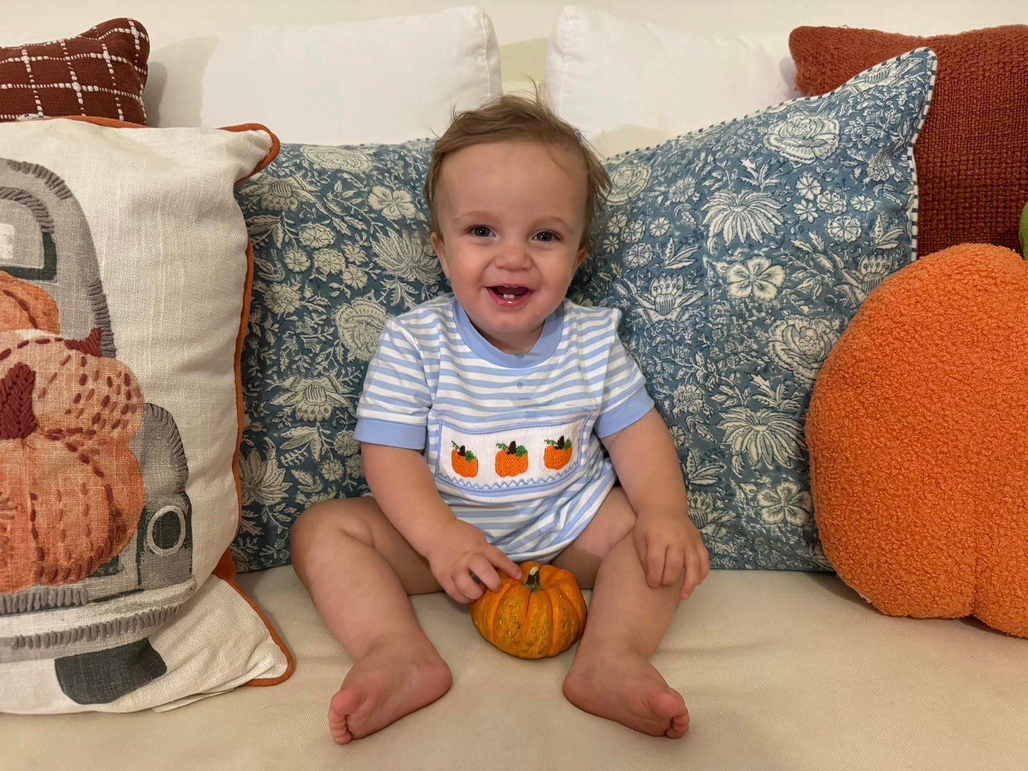 RTS: Connor's Smocked Pumpkins- Boys Knit Bubble