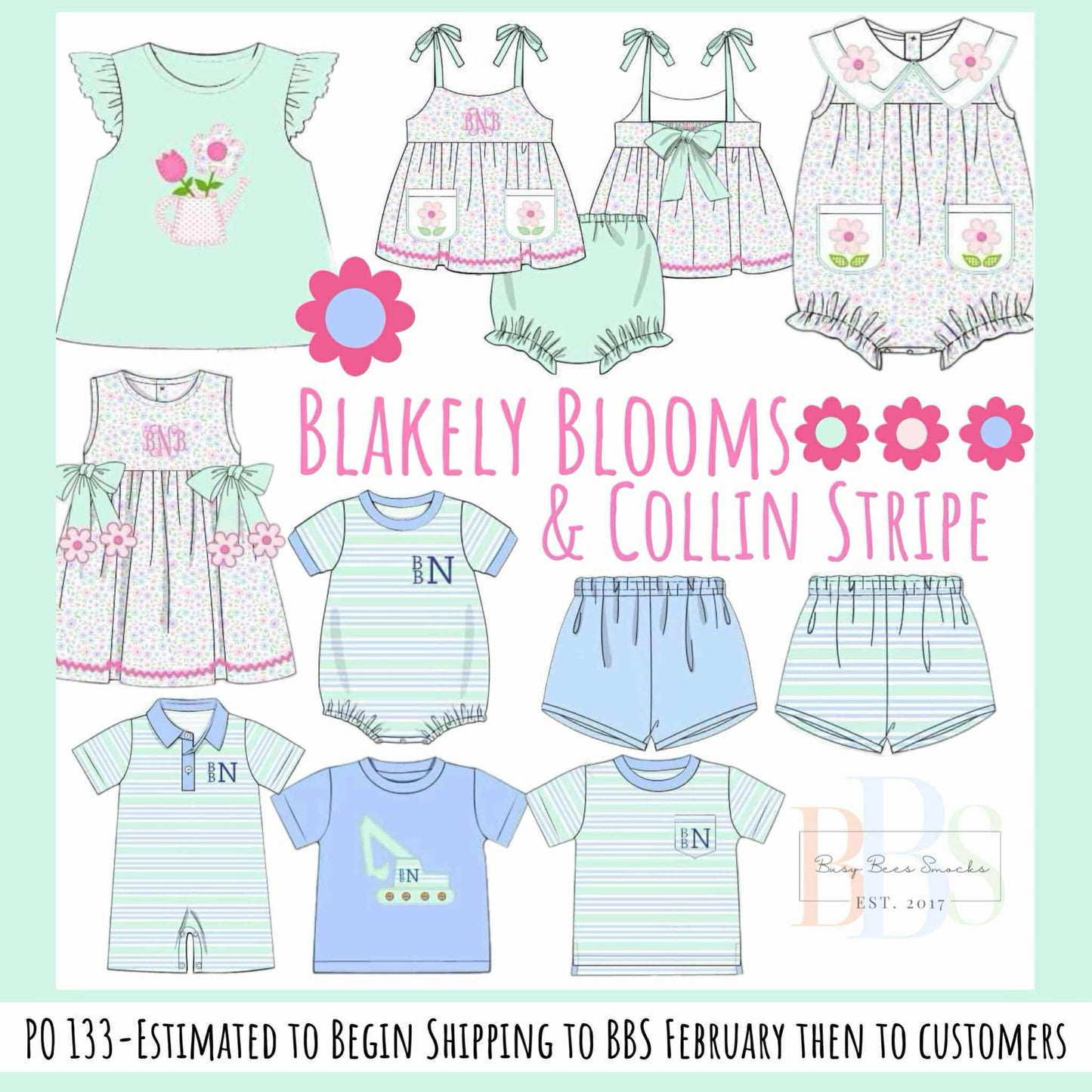 Pre Order 133: Blakely Floral & Collin Stripes- Boys Knit Reversible Shorties