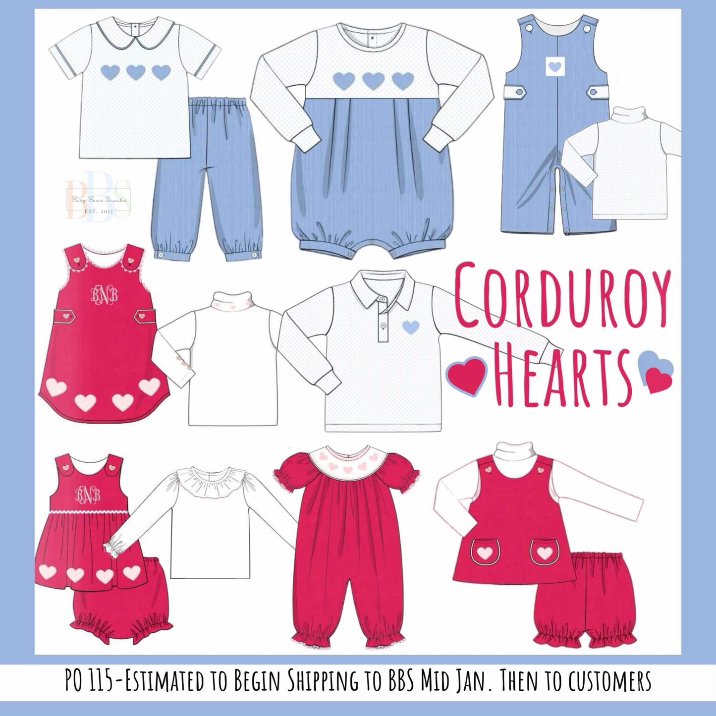 RTS: Corduroy Hearts- Girls 3pc Bubble Short Set (Without Monogram)