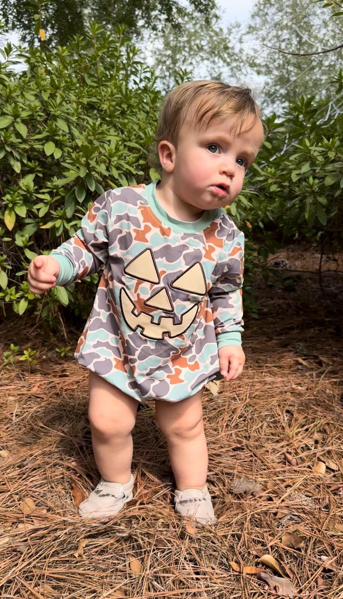 RTS: Camo Pumpkin- Boys Camo Long Sleeve Knit Bubble