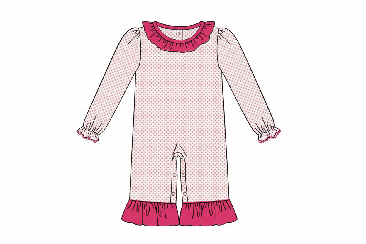 RTS: Bitty Dot Basics- Girls Hot Pink Romper