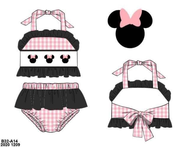 RTS: Girls Only- Mouse 2pc Woven Smocked Swim