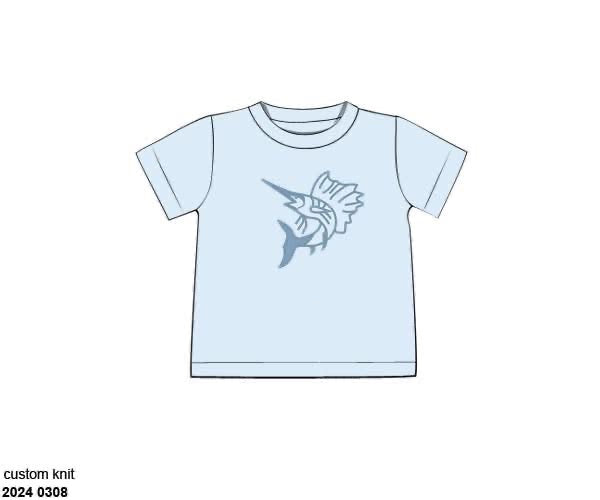 RTS: Blue Crabs & Fish- Boys Fish Outline Knit Shirt