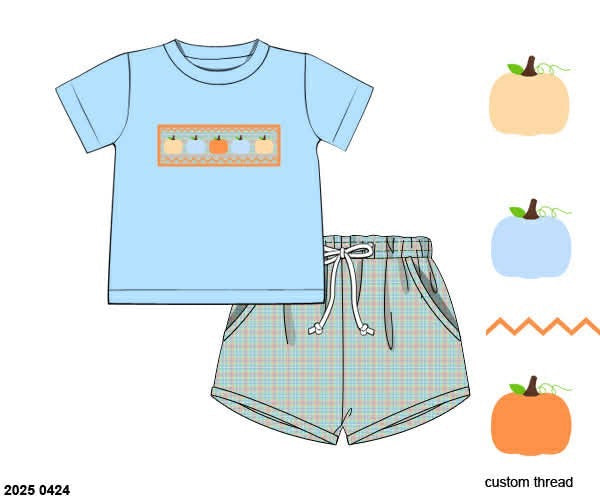 Pre Order 141: Remy's Pumpkins- Boys Woven Shortie Set