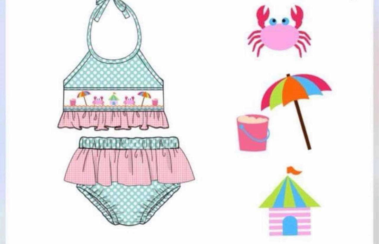 RTS: Girls Only- Beach 2pc Woven Smocked Swim