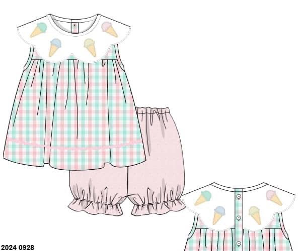 RTS: Ice Cream- Girls Woven Bubble Short Set