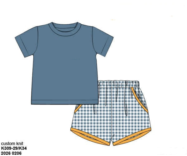 RTS: Neutral French Knot Sets- Boys Blue Stone Knit Shortie Set