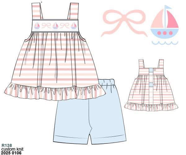 RTS: Sail Away- Girls Knit Biker Short Set