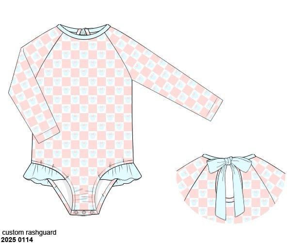 RTS: Denny Mouse- Girls 1pc Long Sleeve Rash Guard Swim