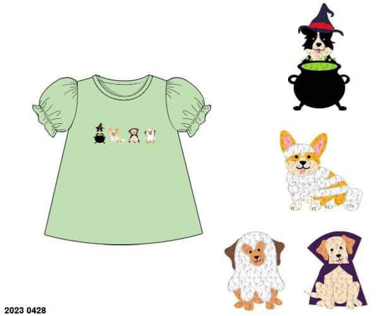 RTS: Halloween Shirt Only- Girls French Knot Spooky Pups