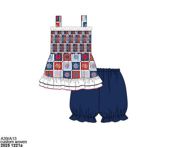 Pre Order 137: Patriotic Patchwork- Girls Knit Bubble Short Set