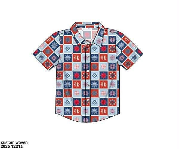 Pre Order 137: Patriotic Patchwork- Dad/Mini Woven Button Up