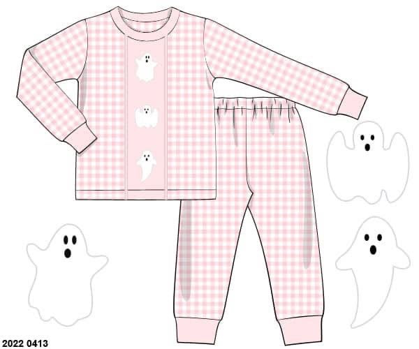 RTS: Spooky Lounge- Girls 2pc Pink Gingham Ghost