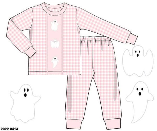 RTS: Spooky Lounge- Girls 2pc Pink Gingham Ghost