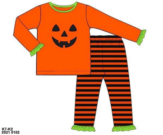 RTS: Spooky Lounge- Girls 2pc Orange Jack O' Face