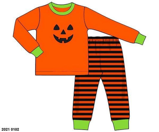 RTS: Spooky Lounge- Boys 2pc Orange Jack O' Face
