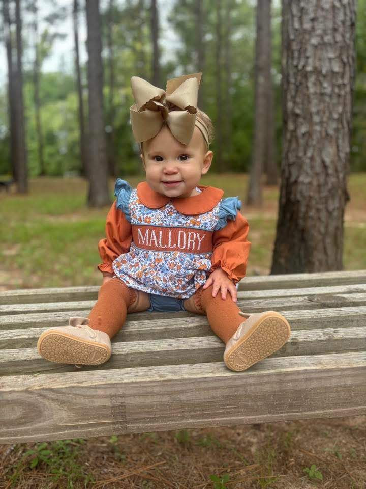 Pre Order 126: Fall Name Smocks- Girls Knit Bloomer Set