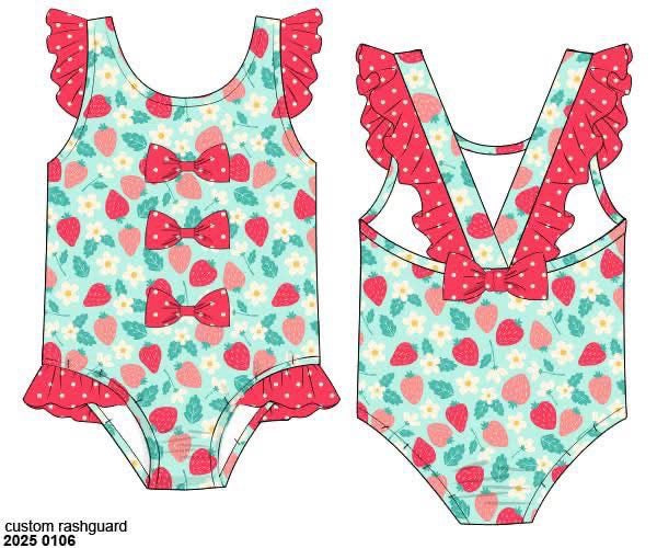RTS: Strawberry Fields- Girls 1pc Rash Guard Swim