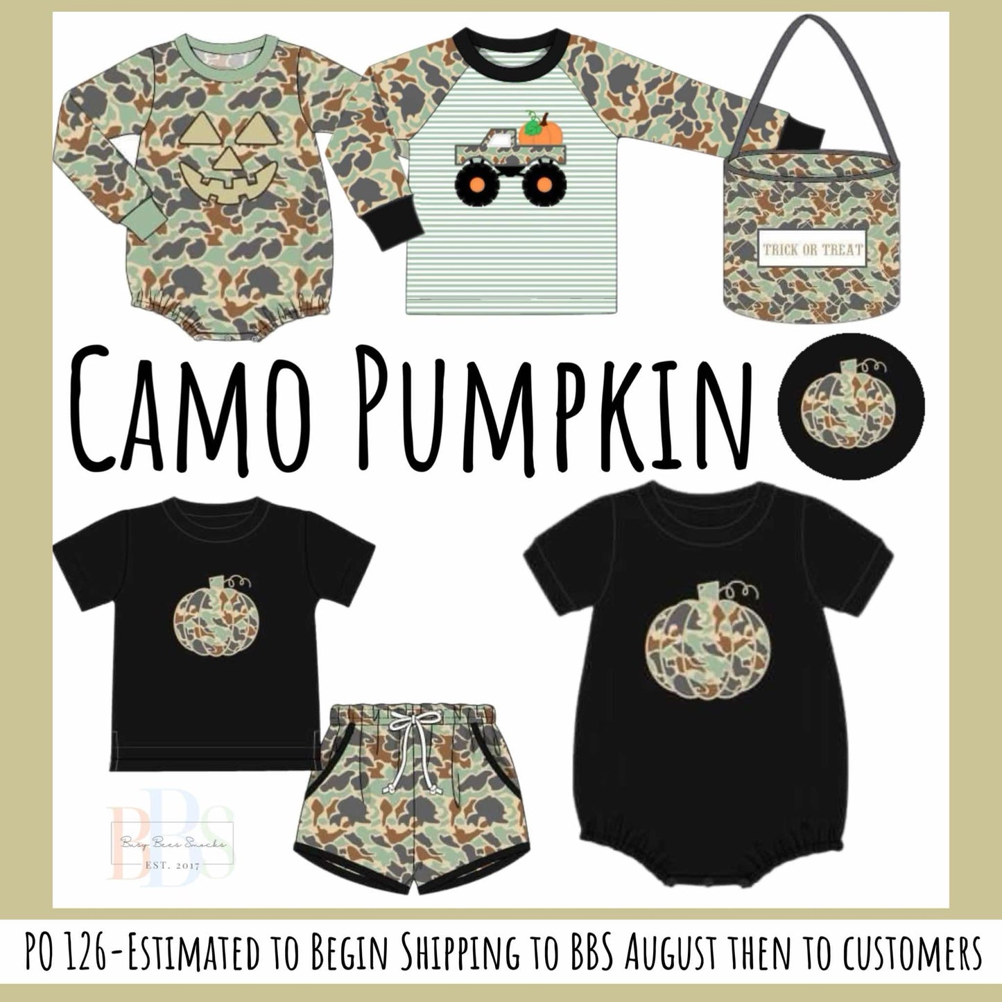 Pre Order 126: Camo Pumpkin- Boys Knit Shortie Set
