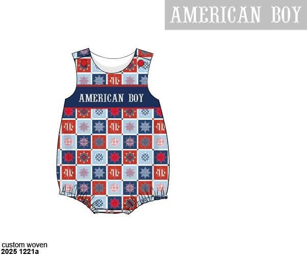 Pre Order 137: Patriotic Patchwork- Boys Name Smock Bubble