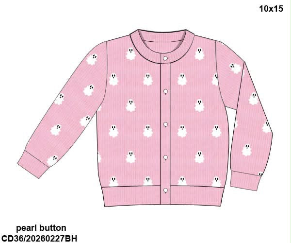 RTS: Halloween Layers- Girls Pink Ghost Cardigan