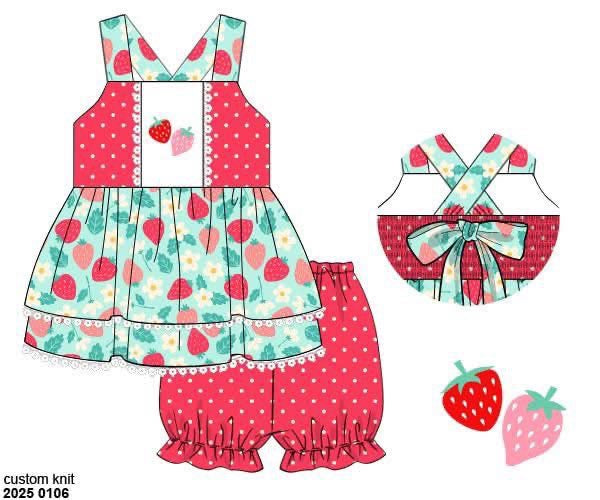 RTS: Strawberry Fields- Girls Knit Bubble Short Set