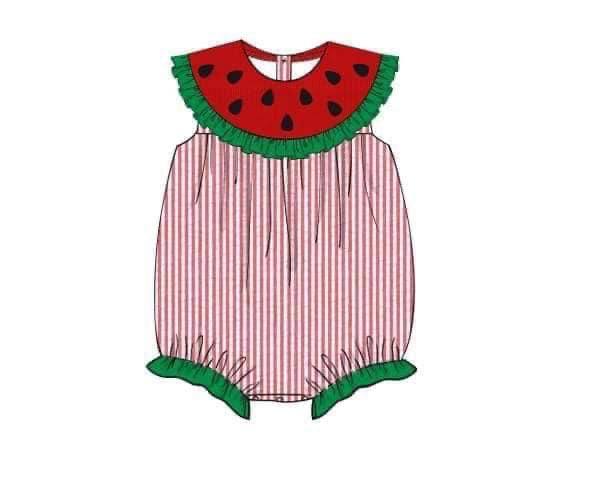 RTS: Girls Only- Watermelon Seersucker Bubble