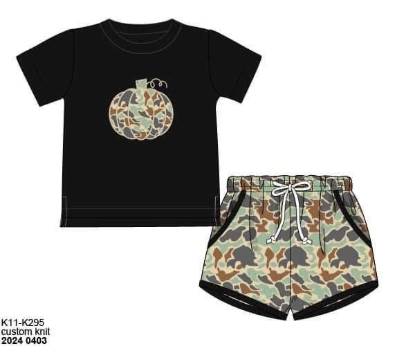 Pre Order 126: Camo Pumpkin- Boys Knit Shortie Set