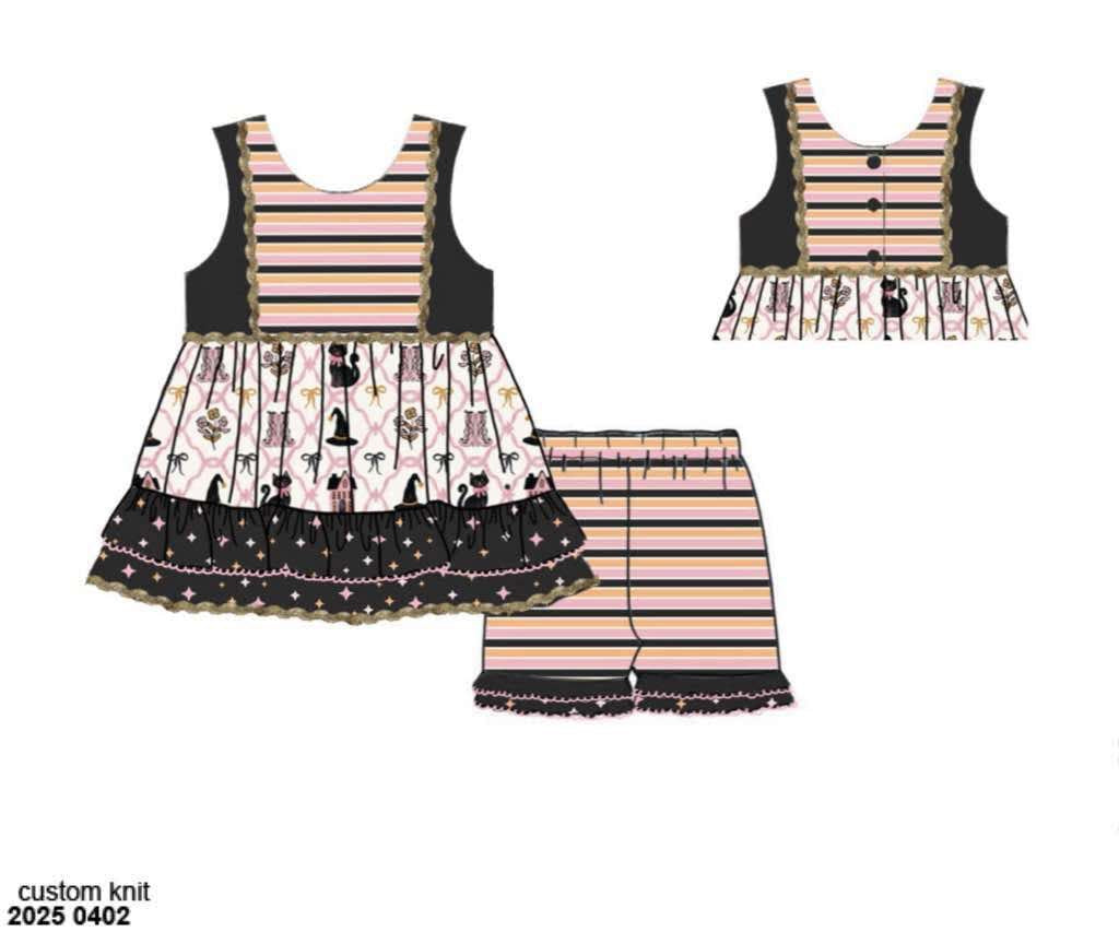 RTS: Haunted House- Girls Knit Biker Short Set