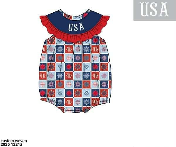 Pre Order 137: Patriotic Patchwork- Girls Name Smock Bubble