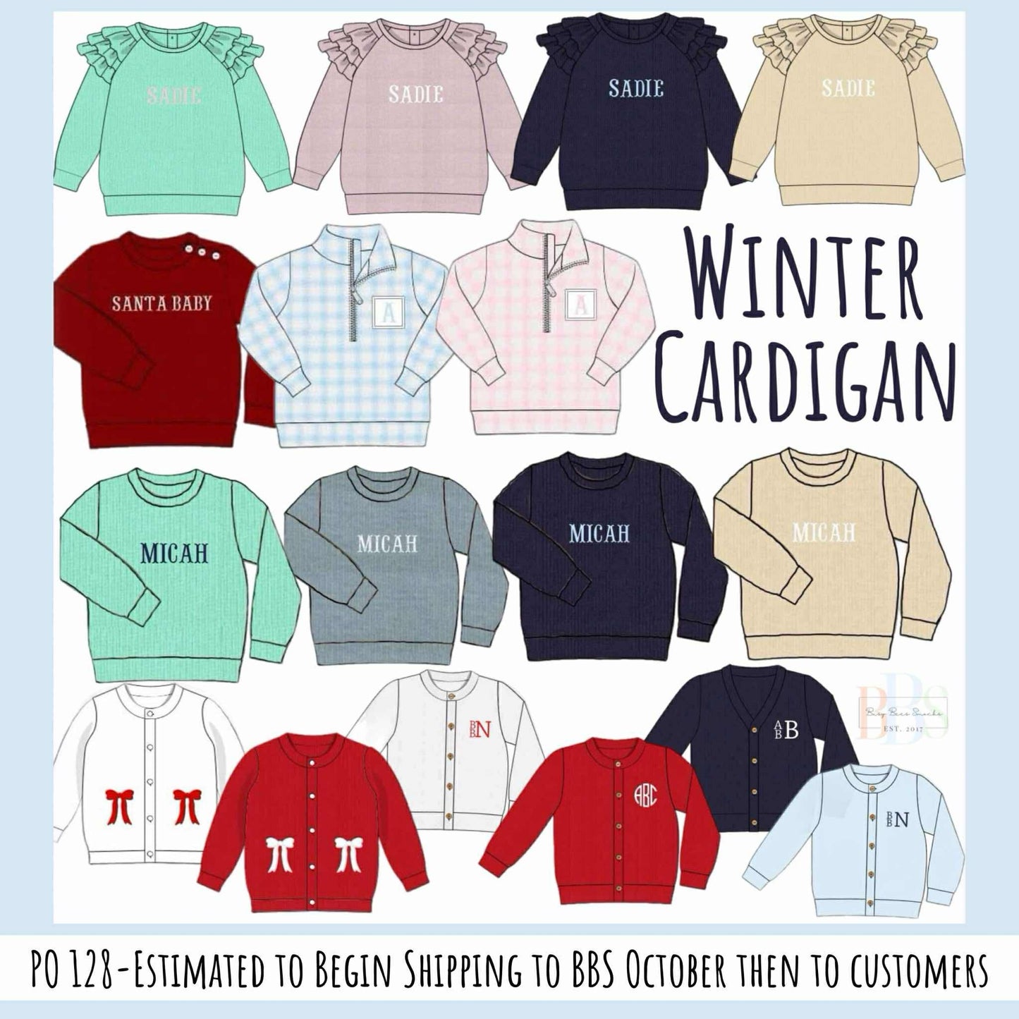 RTS: Winter Cardigans- Dad/Mini Blue French Knot Pullover
