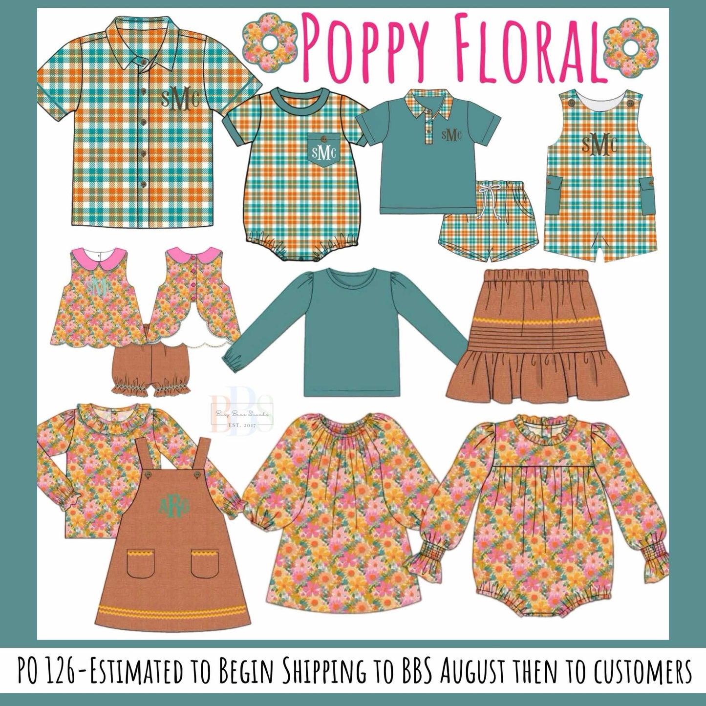 RTS: Poppy Floral & Plaid- Girls Woven Bubble