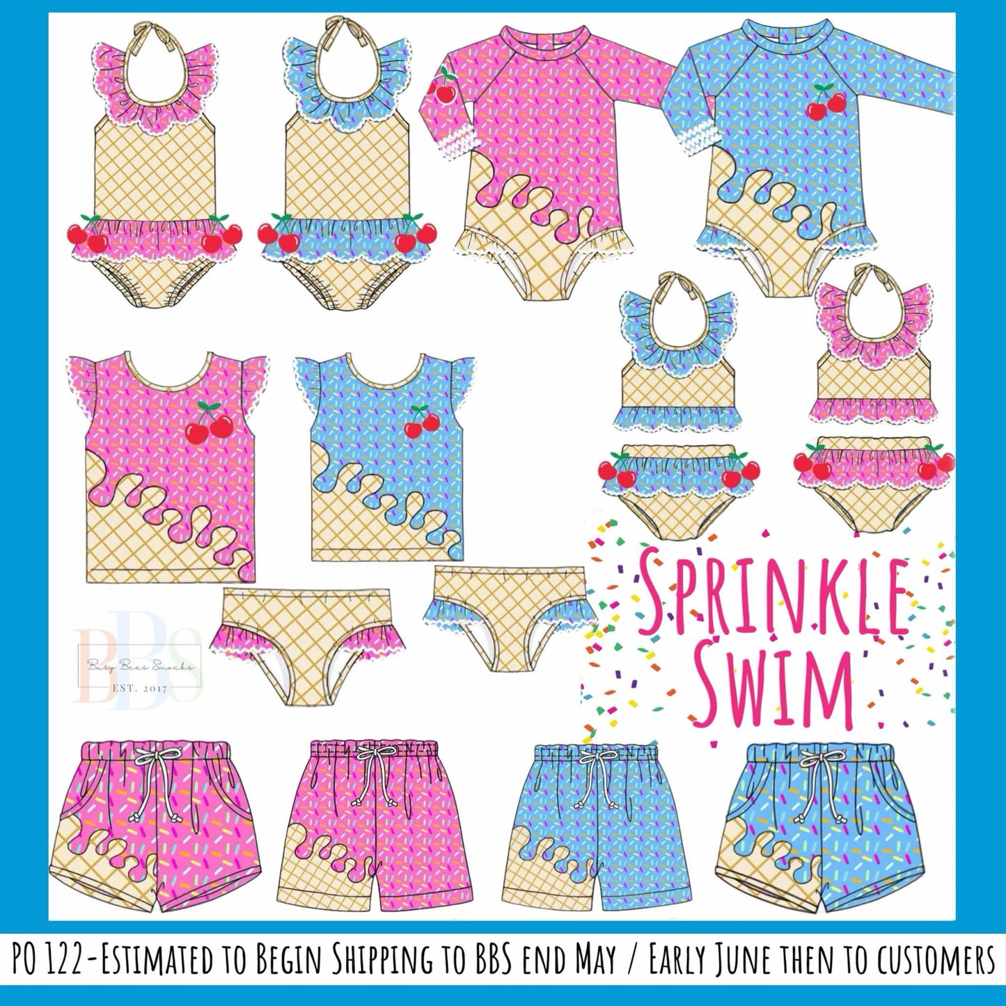 RTS: Sprinkle Swim- Girls Pink 1pc Ruffle Rash Guard Swim
